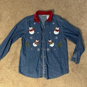 Vintage Bobbie Brooks Embroidered Christmas Long Sleeve Button Up